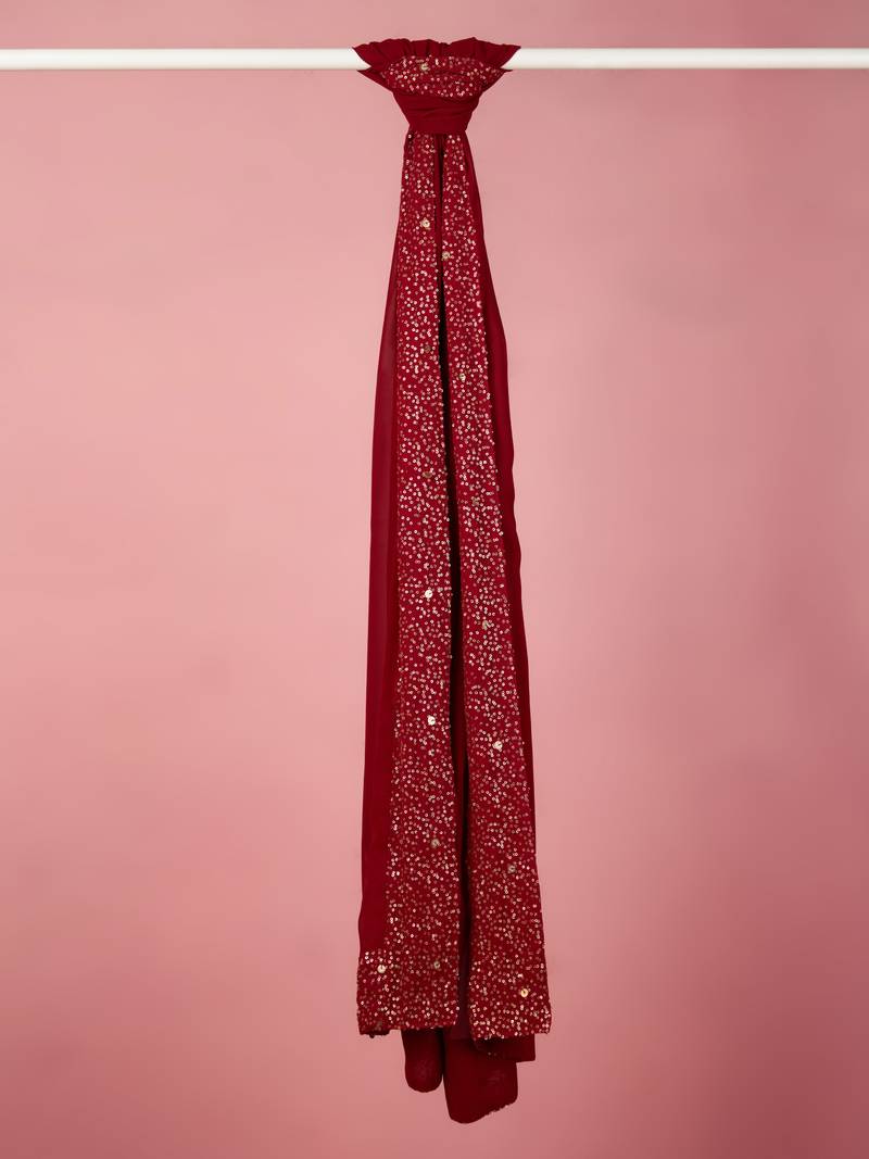 maroon georgette sequin embroidered dupatta | festive & wedding wear with fabric border