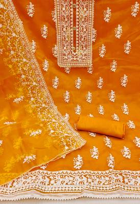 orange organza embroidered dress material 2