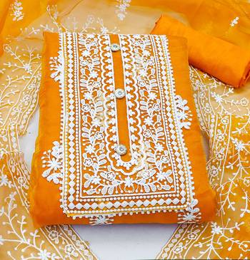 orange organza embroidered dress material 3