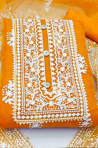 orange organza embroidered dress material
