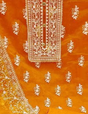 orange organza embroidered dress material 4