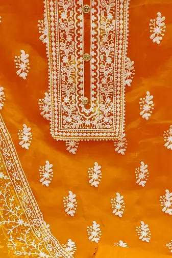orange organza embroidered dress material