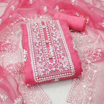 peach organza embroidered dress material 1