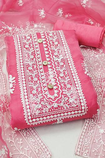 peach organza embroidered dress material