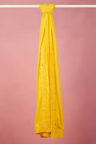 yellow georgette sequin embroidered dupatta | festive & wedding wear with fabric border