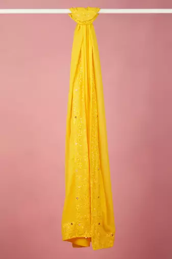 yellow georgette sequin embroidered dupatta | festive & wedding wear with fabric border