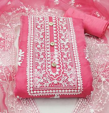 peach organza embroidered dress material 3