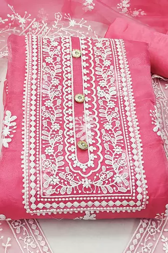 peach organza embroidered dress material