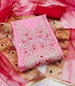 baby pink cotton embroidered dress material