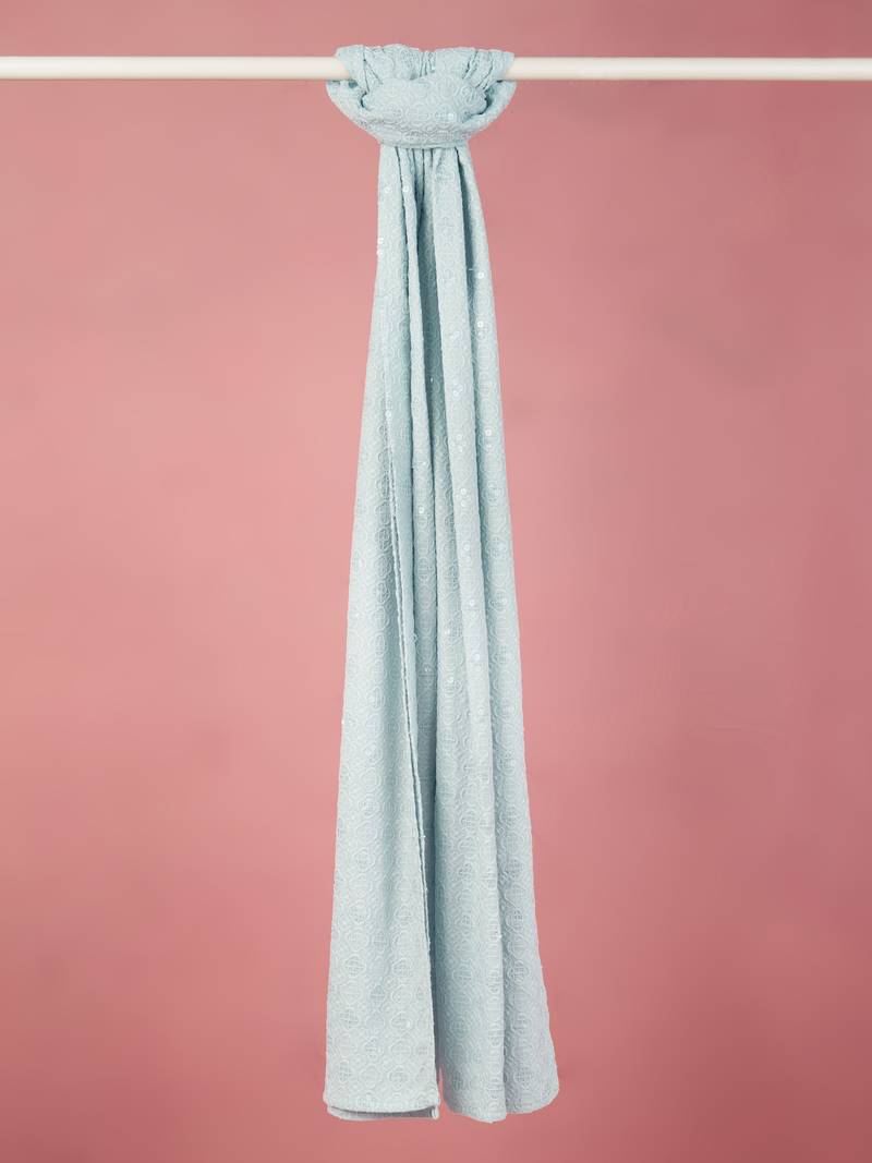 aqua silk blend embroidered dupatta | festive & wedding wear with sequin work