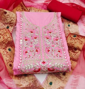 baby pink cotton embroidered dress material 3