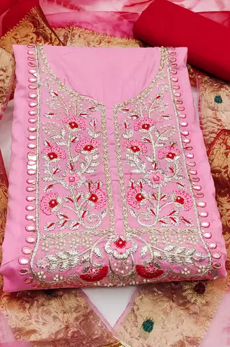 baby pink cotton embroidered dress material