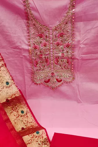 baby pink cotton embroidered dress material