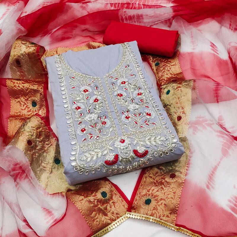 grey cotton embroidered dress material