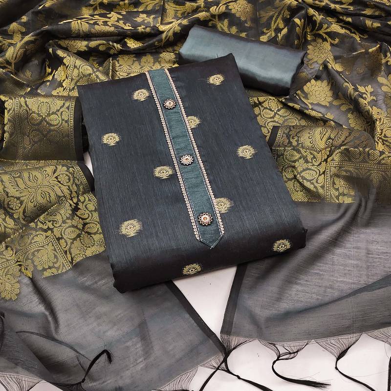 grey jacquard woven dress material