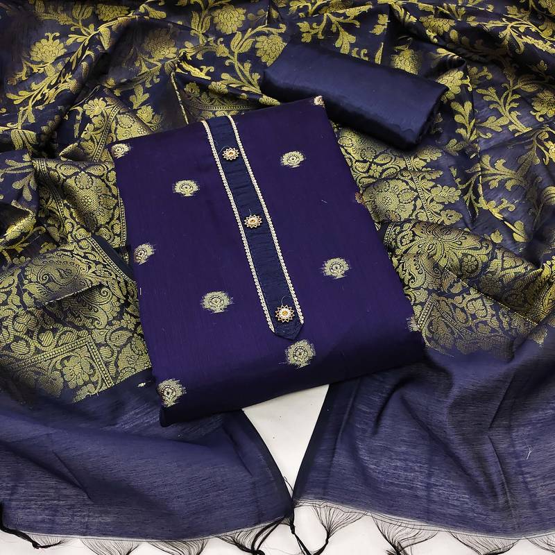 blue jacquard woven dress material