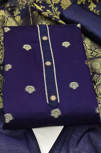 blue jacquard woven dress material