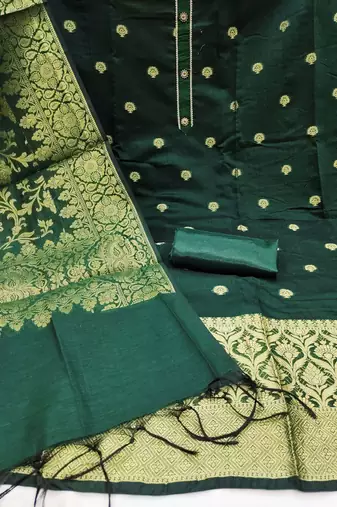 green jacquard woven dress material