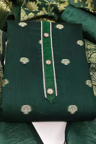 green jacquard woven dress material