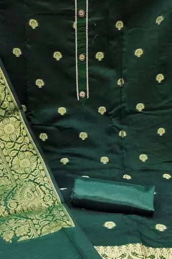 green jacquard woven dress material