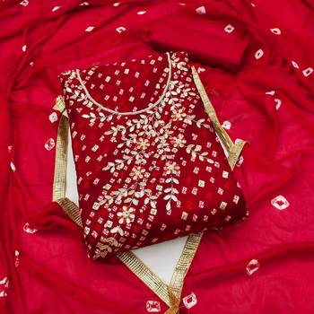 red cotton hand embroidery dress material 1
