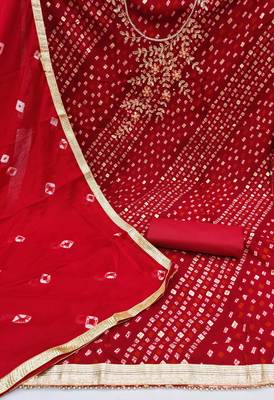 red cotton hand embroidery dress material 2