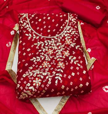 red cotton hand embroidery dress material 3