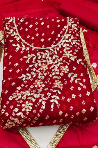 red cotton hand embroidery dress material