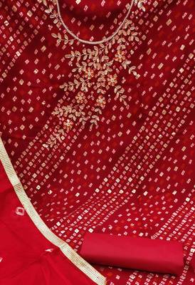 red cotton hand embroidery dress material 4