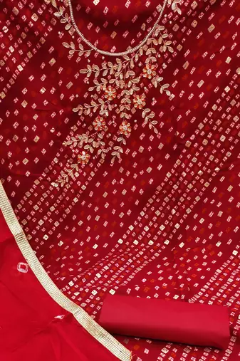 red cotton hand embroidery dress material