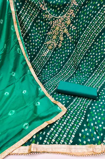 green cotton hand embroidery dress material
