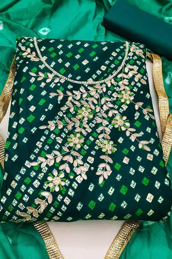 green cotton hand embroidery dress material