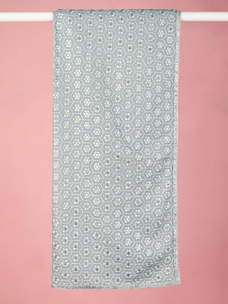 grey silk blend embroidered dupatta | festive & wedding wear with shifli sequin work