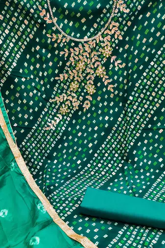 green cotton hand embroidery dress material