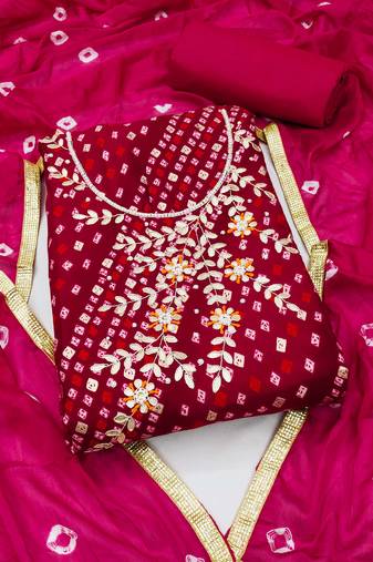 pink cotton hand embroidery dress material