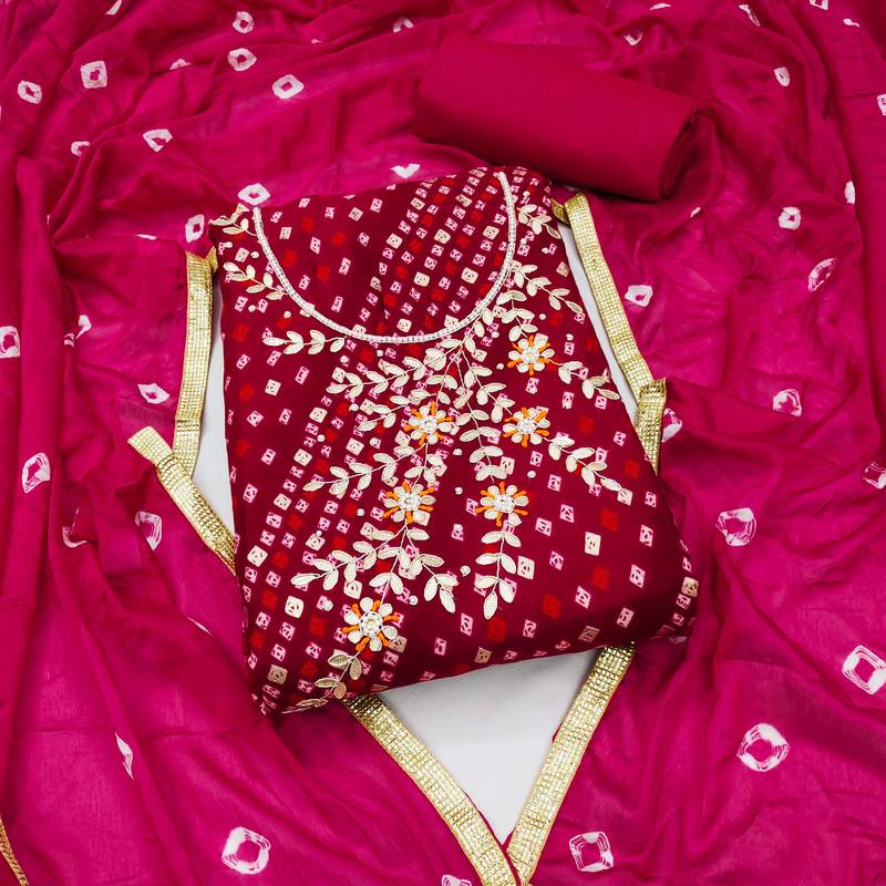 pink cotton hand embroidery dress material