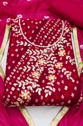 pink cotton hand embroidery dress material