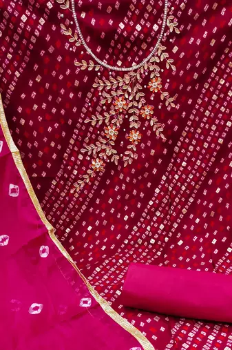 pink cotton hand embroidery dress material