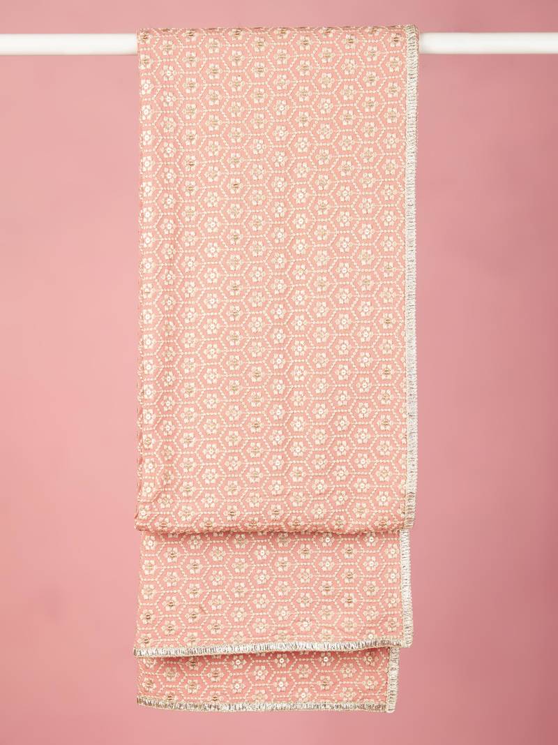 peach silk blend embroidered dupatta | festive & wedding wear with shifli sequin work