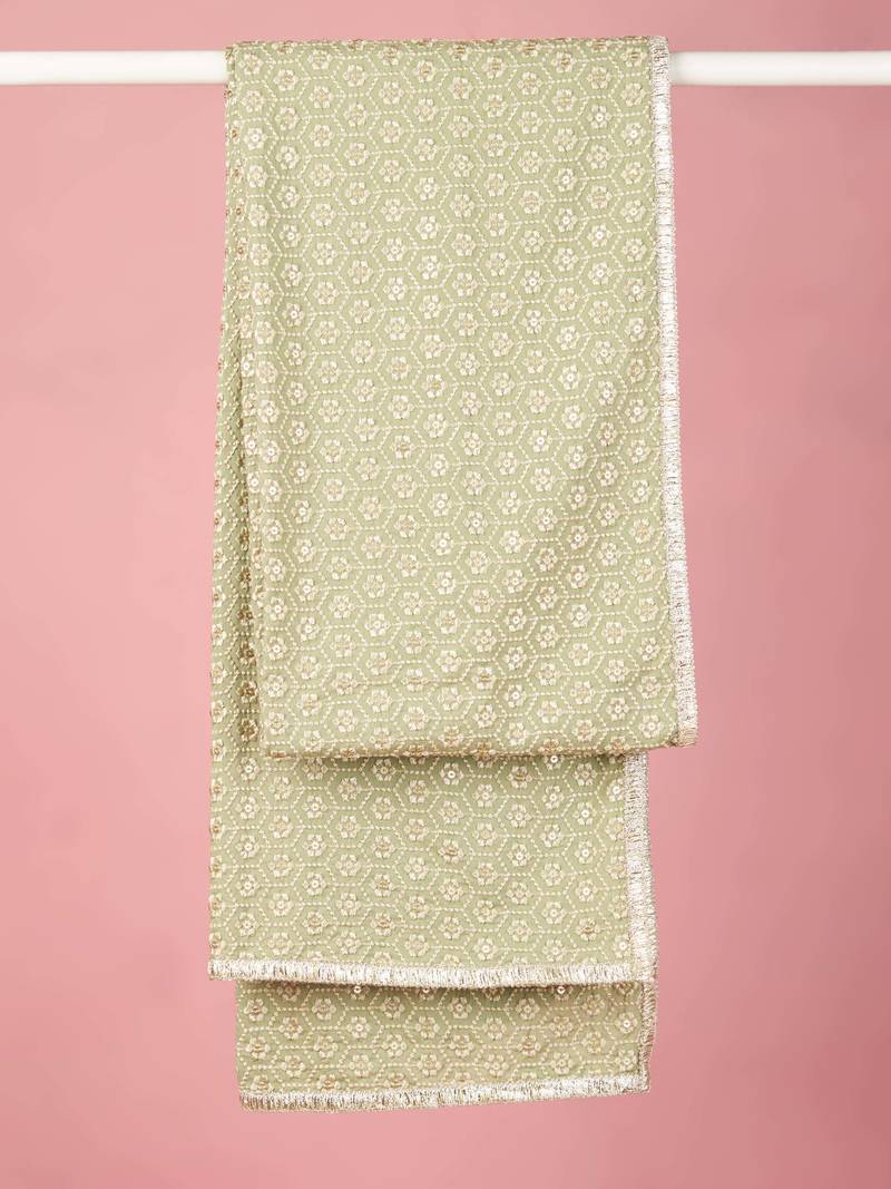 pista green silk blend embroidered dupatta | festive & wedding wear with shifli sequin work