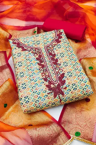 multicolor cotton embroidered dress material