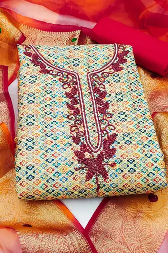 multicolor cotton embroidered dress material