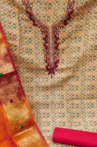 multicolor cotton embroidered dress material