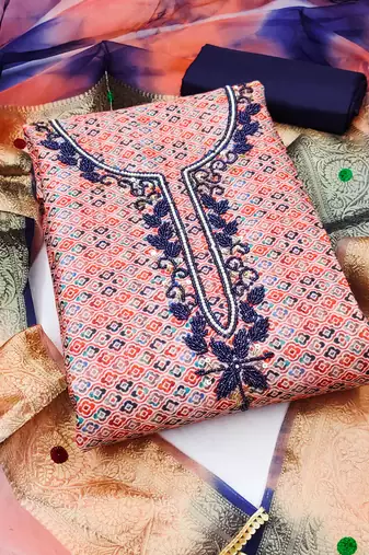multicolor cotton embroidered dress material