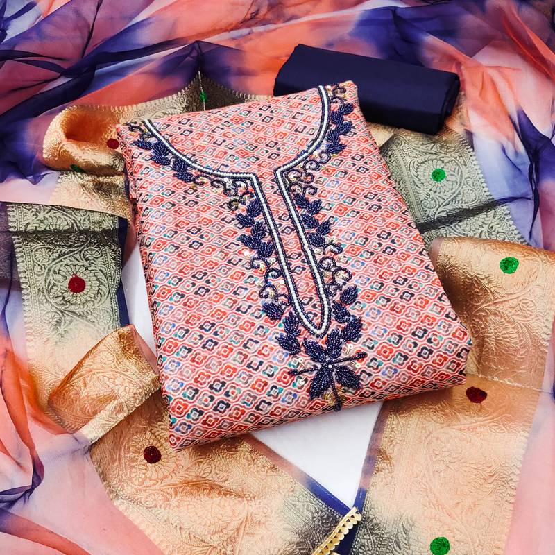 multicolor cotton embroidered dress material