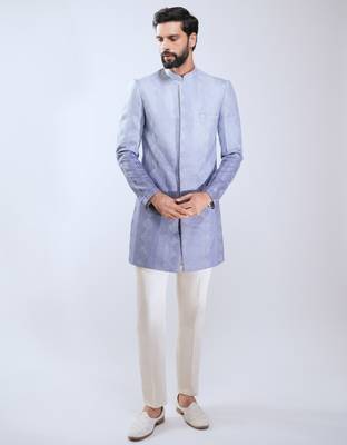 aqua silk blend ombre sherwani pant set  3