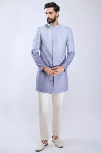 aqua silk blend ombre sherwani pant set 