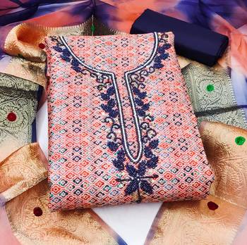 multicolor cotton embroidered dress material 3