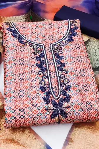 multicolor cotton embroidered dress material