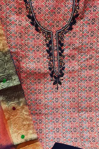 multicolor cotton embroidered dress material